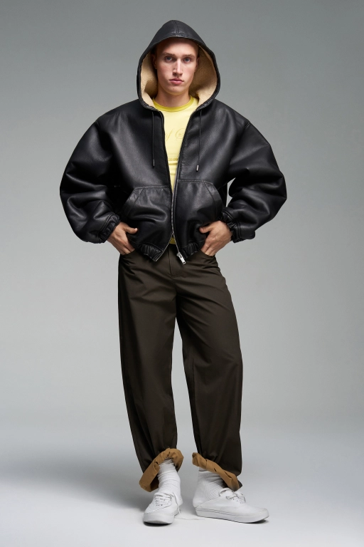 Кожаный бомбер с подкладкой из овчины